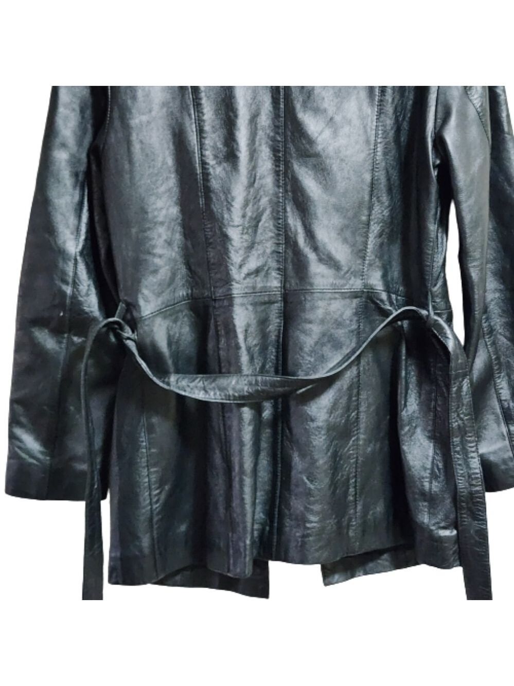 Vintage Bovines long sleeves wrap belted 100% leather color black - Picture 3 of 6